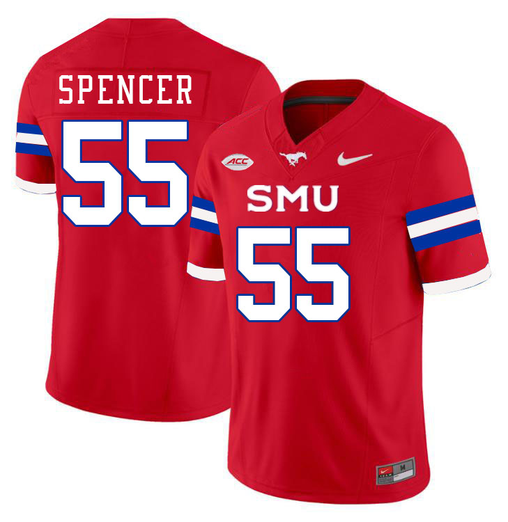 SMU Mustangs #55 Woo Spencer Jersey College Football Uniforms-Red